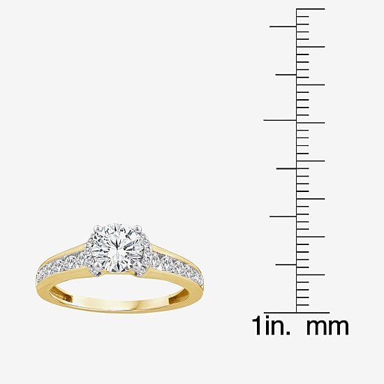 (F / Vs2) Womens 1 1/2 CT. T.W. Lab Grown White Diamond 10K Gold Round Side Stone Engagement Ring