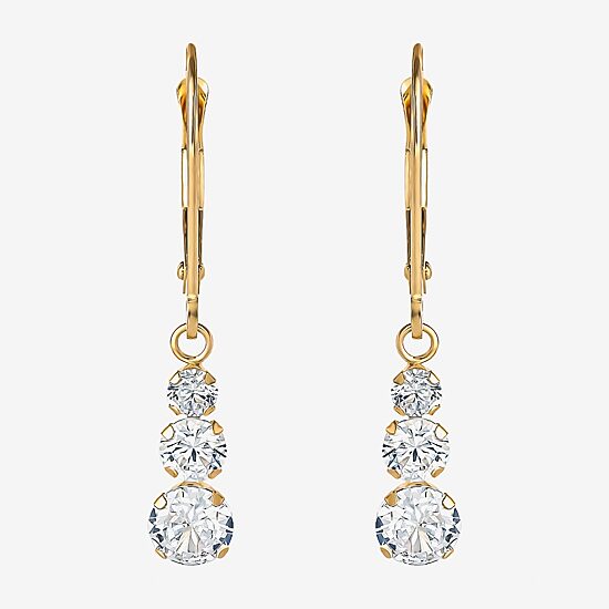 14K Yellow Gold Triple Cubic Zirconia Drop Earrings