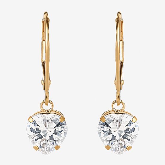 Heart-Shaped Cubic Zirconia Earrings 14K Gold  