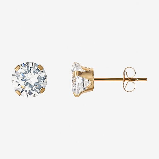 6mm 14K Yellow Gold Round Cubic Zirconia Stud Earrings