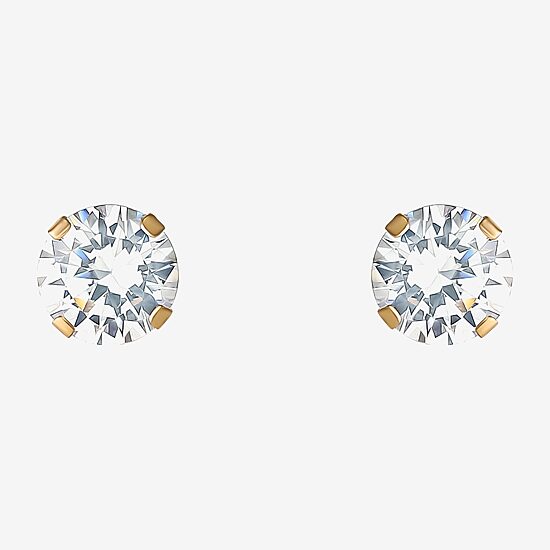 6mm 14K Yellow Gold Round Cubic Zirconia Stud Earrings