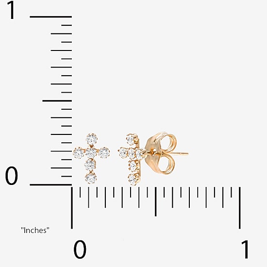 Cubic Zirconia 14K Gold 7.3mm Cross Stud Earrings