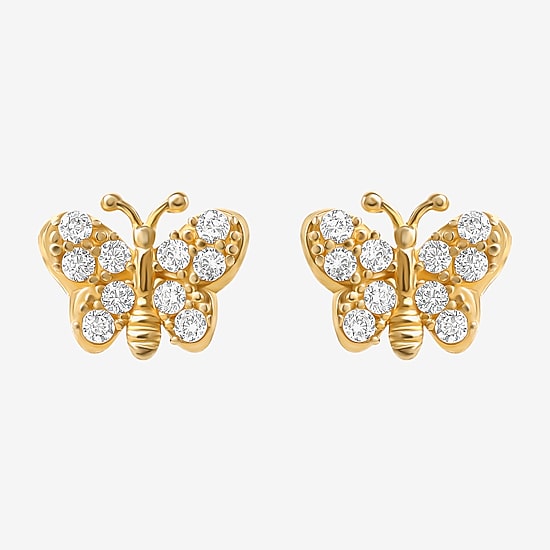 Cubic Zirconia 14K Gold 4.6mm Butterfly Stud Earrings