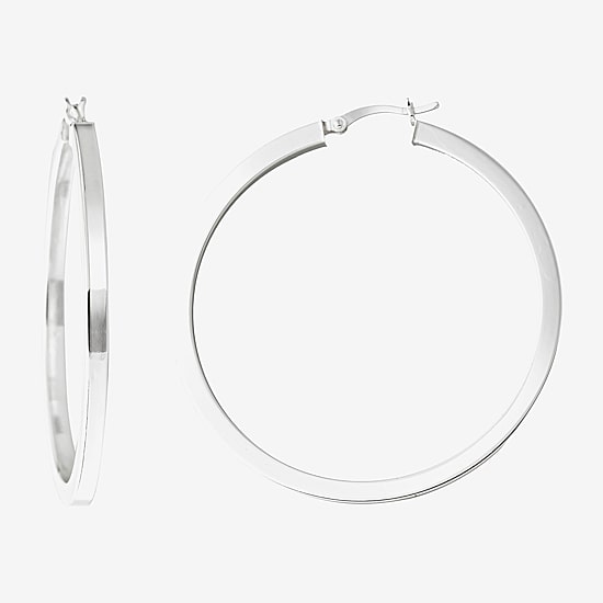 Sterling Silver 2" Square Tube Hoop Earrings
