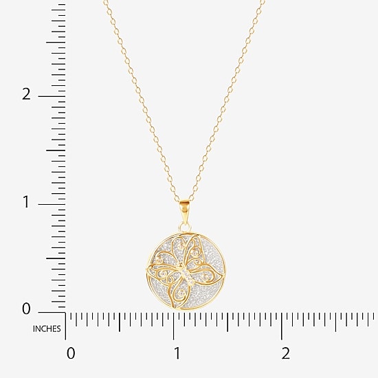Womens White Cubic Zirconia 14K Gold Over Silver Butterfly Round 18 Inch Pendant Necklace