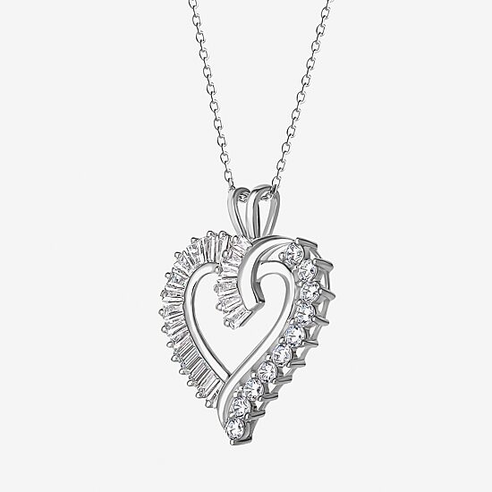 DiamonArt® Womens White Cubic Zirconia Sterling Silver Heart Pendant Necklace
