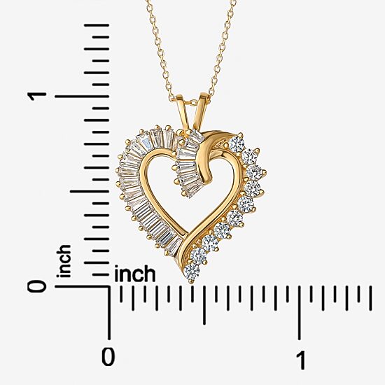 DiamonArt® Womens White Cubic Zirconia 14K Gold Over Silver Heart Pendant Necklace
