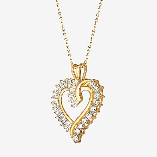 DiamonArt® Womens White Cubic Zirconia 14K Gold Over Silver Heart Pendant Necklace