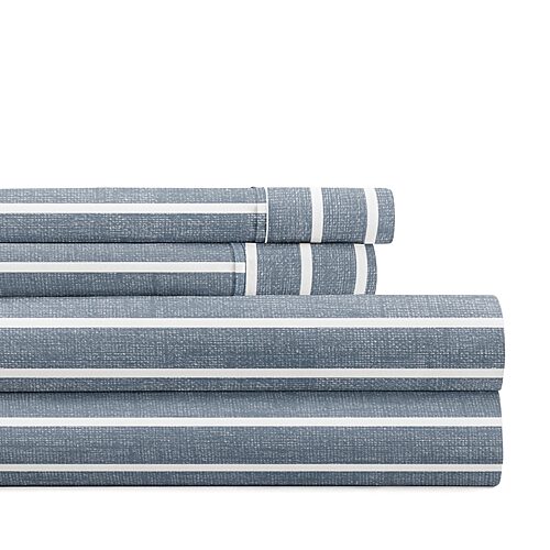 Casual Comfort Distressed Awning Patterned Sheet Set, One Size, Blue
