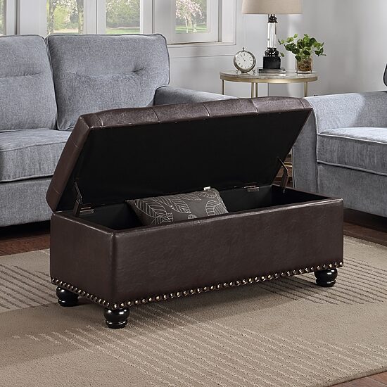 Convenience Concepts 9th Avenue Storage Tufted Nailhead Trim Bench