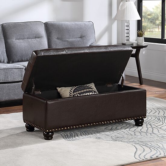 Convenience Concepts 9th Avenue Storage Tufted Nailhead Trim Bench