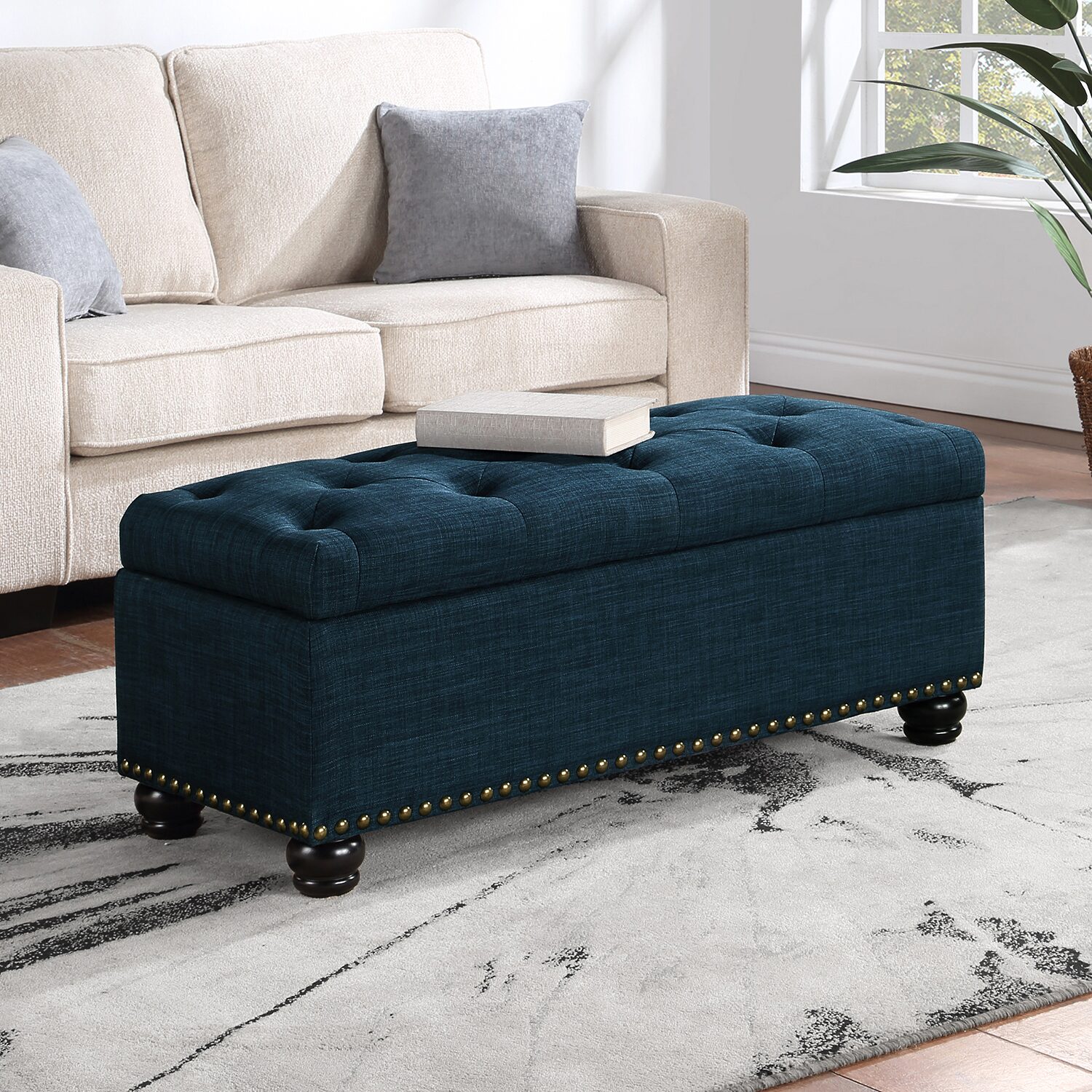 Convenience Concepts 9th Avenue Storage Tufted Nailhead Trim Bench