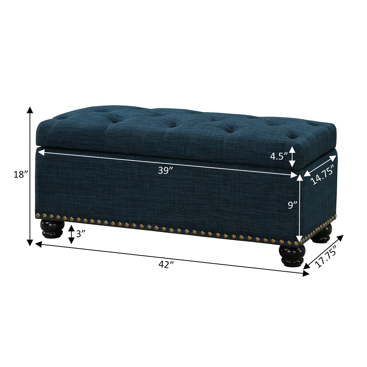 Convenience Concepts 9th Avenue Storage Tufted Nailhead Trim Bench