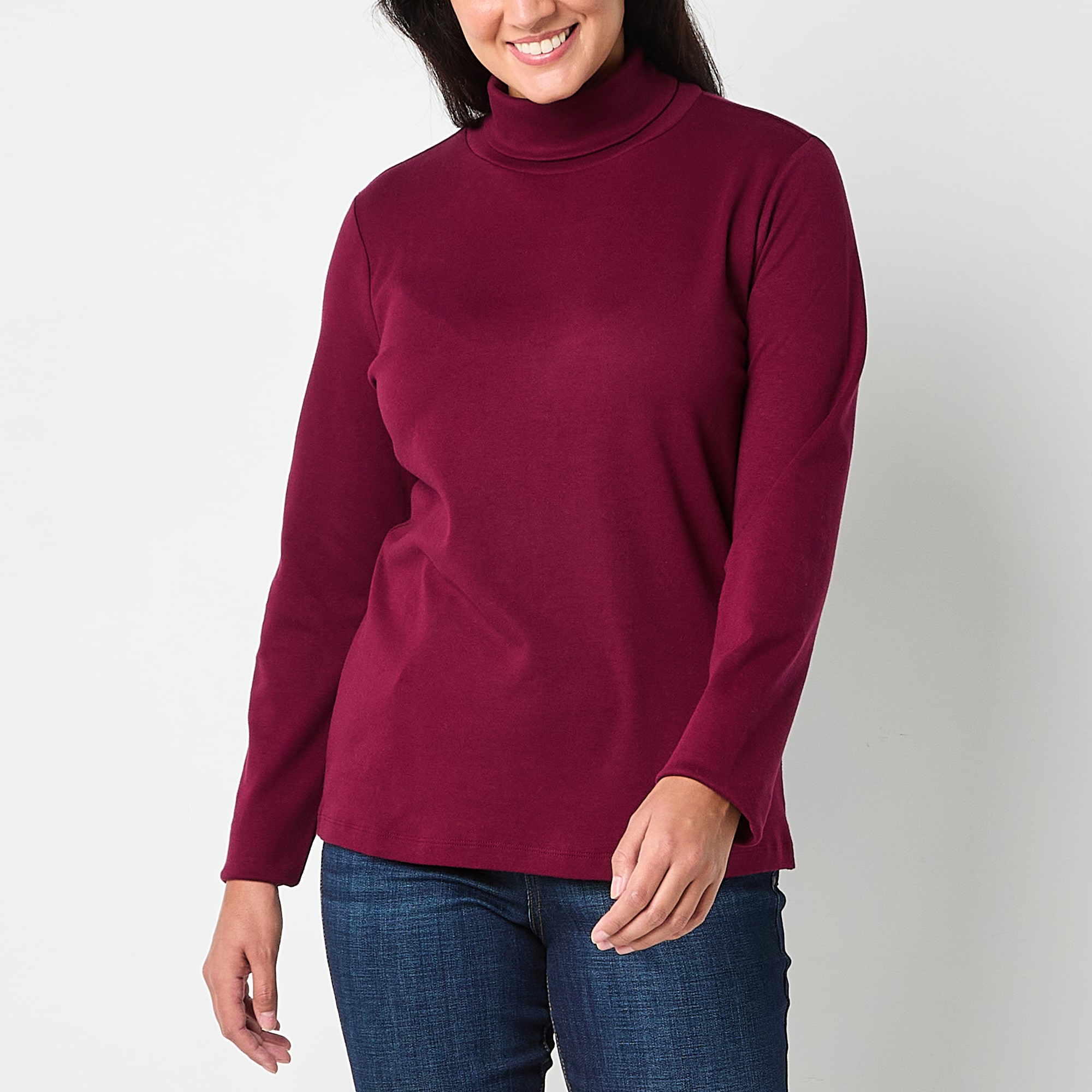 St. John's Bay Womens Turtleneck Long Sleeve T-Shirt