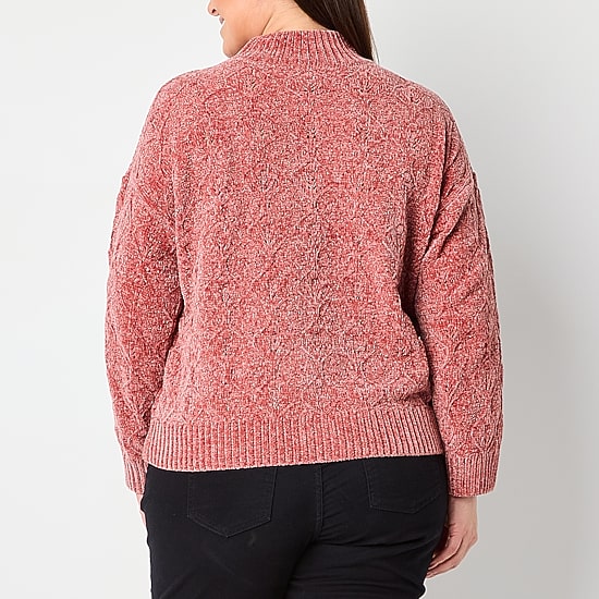 Liz Claiborne Plus Womens Mock Neck Long Sleeve Pullover Sweater