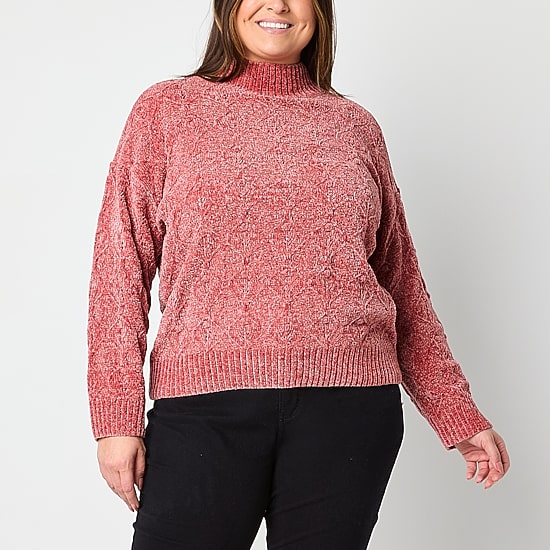 Liz Claiborne Plus Womens Mock Neck Long Sleeve Pullover Sweater