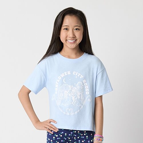 Thereabouts Little & Big Kid Girls Crew Neck Short Sleeve Boxy Fit Graphic T-Shirt, X-large (16), Blue