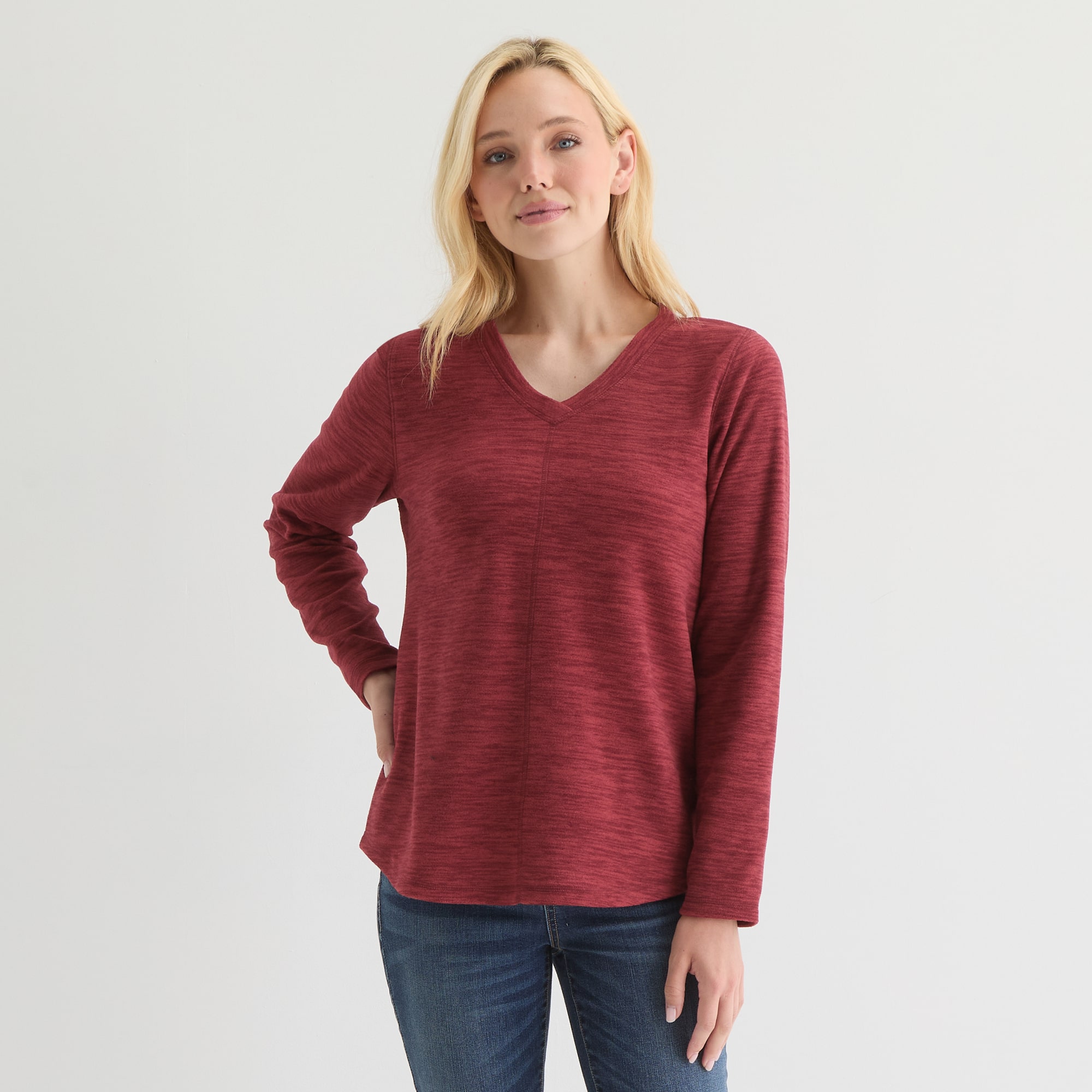 St. John's Bay Womens V Neck Polar Fleece Long Sleeve Tall Sweatshirt