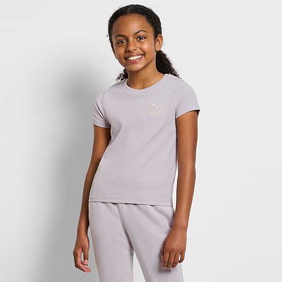 PUMA Big Kid Girls Round Neck Short Sleeve Regular Fit Graphic T-Shirt