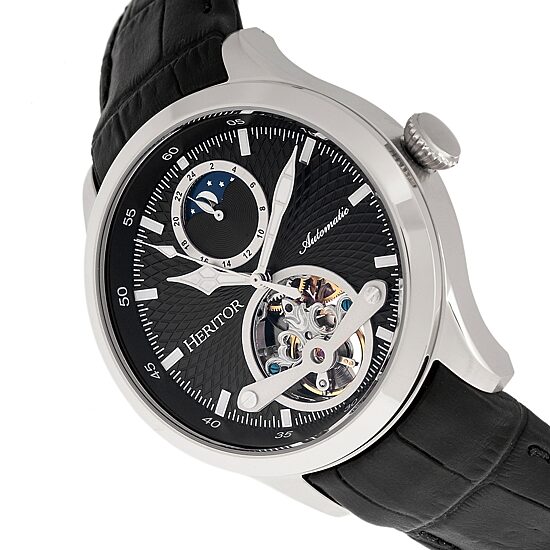 Heritor Mens Automatic Black Leather Strap Watch-Herhr8102