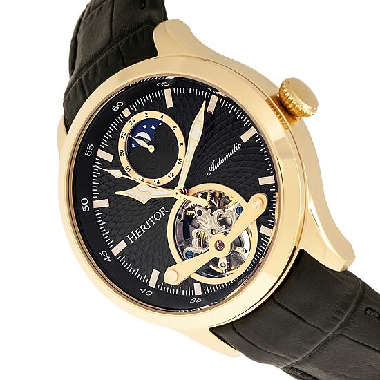 Heritor Mens Automatic Black Leather Strap Watch-Herhr8104