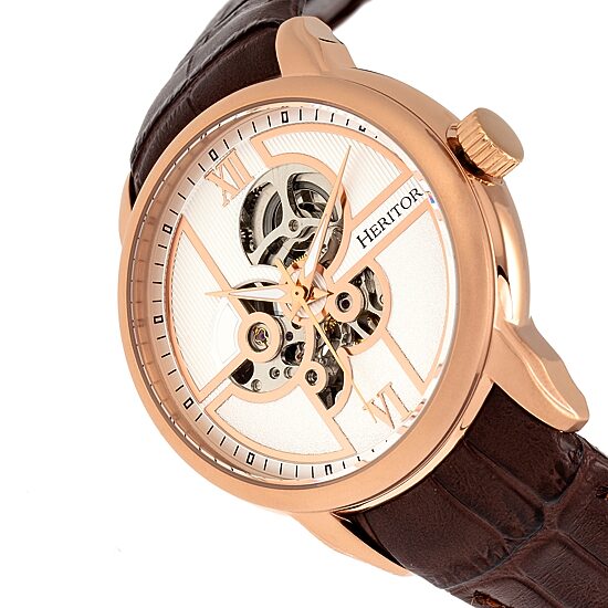 Heritor Automatic Mens Automatic Brown Leather Strap Watch Herhr8304