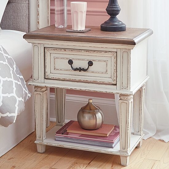 Signature Design by Ashley Realyn 24" 1 Drawer Nightstand in Chipped White