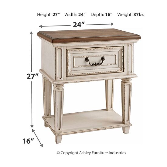 Signature Design by Ashley Realyn 24" 1 Drawer Nightstand in Chipped White