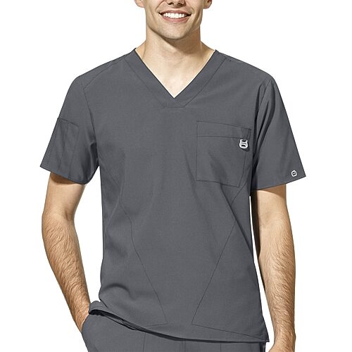 Wink W123 Mens V Neck Short Sleeve Moisture Wicking Wrinkle Resistant Quick Dry Scrub Top, Large, Gray