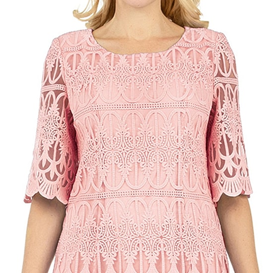 Giovanna Signature Womens Midi Round Neck Short Sleeve Lace Fit + Flare Dress