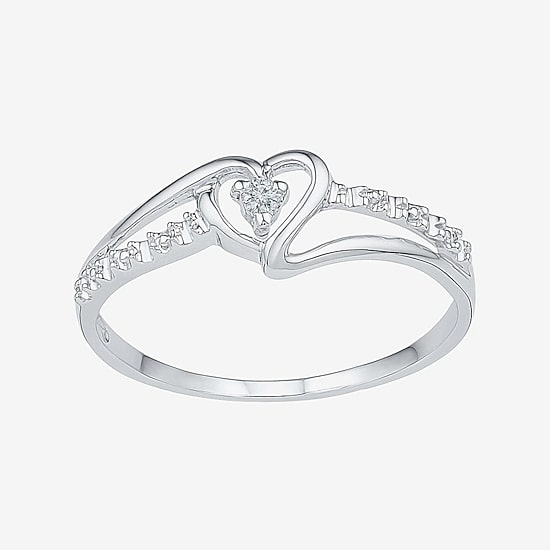 Womens Diamond Accent Natural Diamond 10K Gold Heart Delicate Cocktail Ring