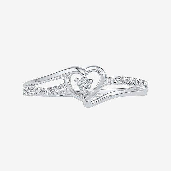 Womens Diamond Accent Natural Diamond 10K Gold Heart Delicate Cocktail Ring