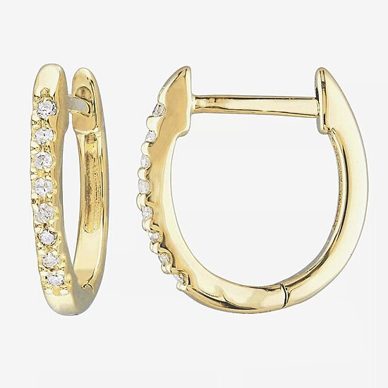 Womens 1/10 CT. T.W. Natural White Diamond 10K Gold 12.1mm Hoop Earrings