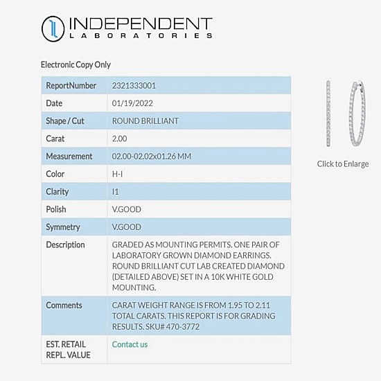 (H-I / I1) 2 CT. T.W. Lab Grown White Diamond 10K or 14K White or Yellow Gold 35mm Hoop Earrings