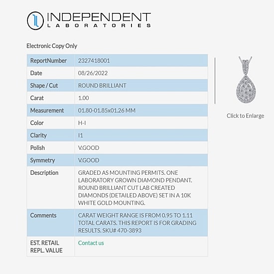 Diamond Blossom (H-I / I1) Womens 1 CT. T.W. Lab Grown White Diamond 10K Gold Pear 18 Inch Pendant Necklace
