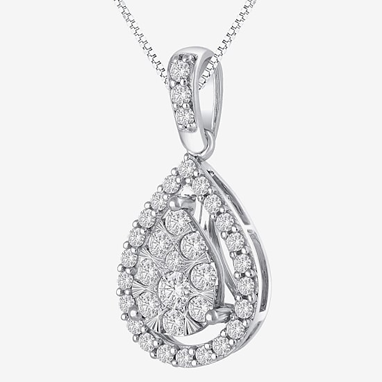 Womens 1/2 CT. T.W. Natural White Diamond 14K Gold Pear 18 Inch Pendant Necklace