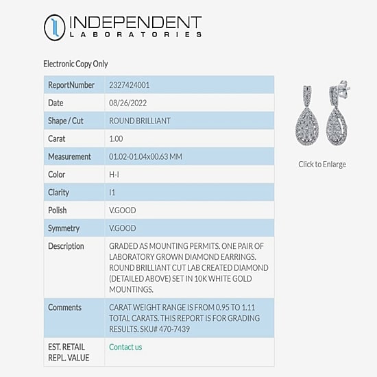 Diamond Blossom (H-I / I1) Womens 1 CT. T.W. Lab Grown White Diamond 10K Gold Pear Drop Earrings