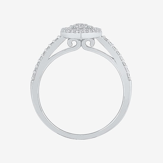 Womens 1/4 CT. T.W. Natural White Diamond 10K Gold Heart Cluster Halo Cocktail Ring