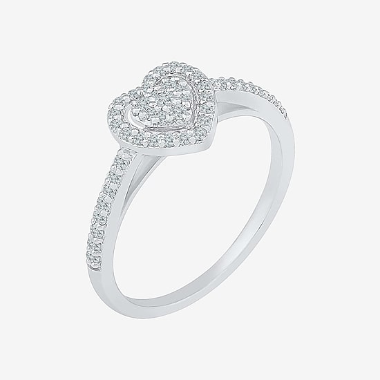 Womens 1/4 CT. T.W. Natural White Diamond 10K Gold Heart Cluster Halo Cocktail Ring