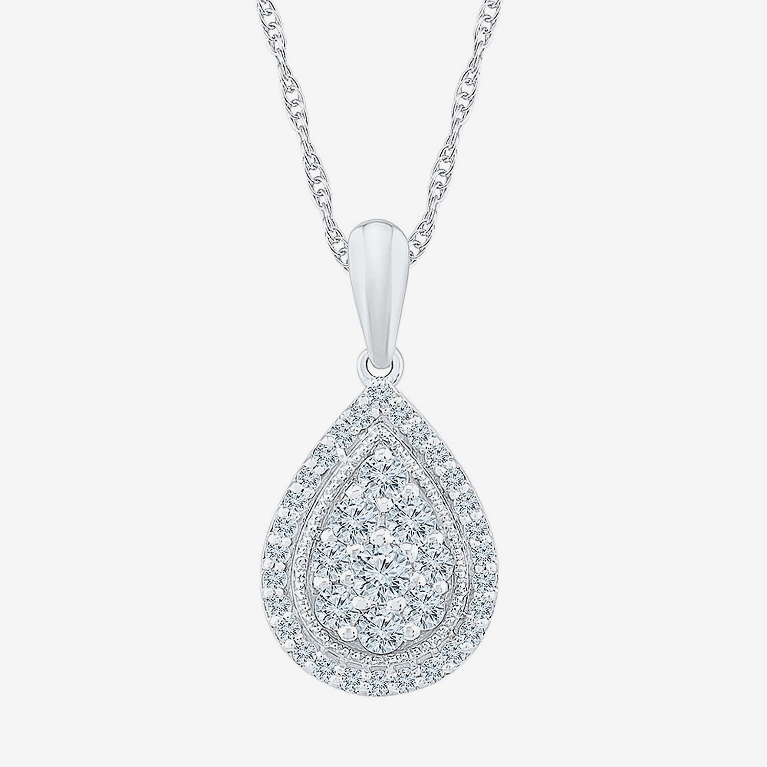 Teardrop Womens / CT. T.W. Natural White Diamond 10K Gold Pear 18 Inch Pendant Necklace