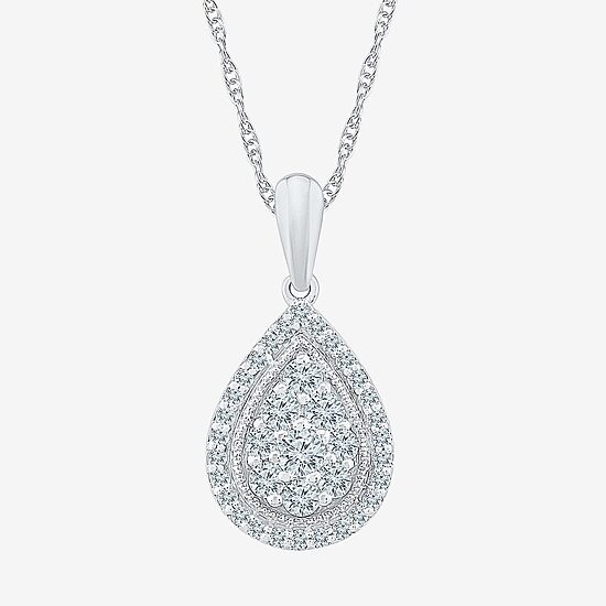 Teardrop Womens 1/2 CT. T.W. Natural White Diamond 10K Gold Pear 18 Inch Pendant Necklace