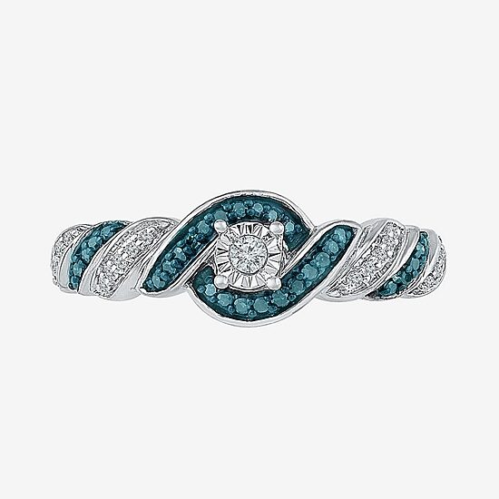 Promise My Love Womens 1/6 CT. T.W. Natural Blue Diamond Sterling Silver Round Side Stone Promise Ring