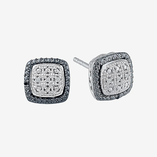 Diamond Accent Natural Black Diamond Sterling Silver 17.6mm Cushion Stud Earrings