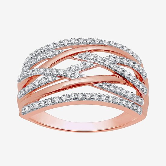 Womens 1/2 CT. T.W. Natural White Diamond 14K Rose Gold Over Silver Band