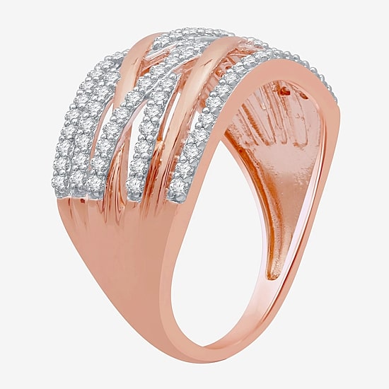 Womens 1/2 CT. T.W. Natural White Diamond 14K Rose Gold Over Silver Band