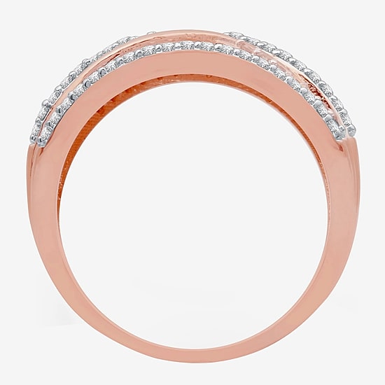 Womens 1/2 CT. T.W. Natural White Diamond 14K Rose Gold Over Silver Band
