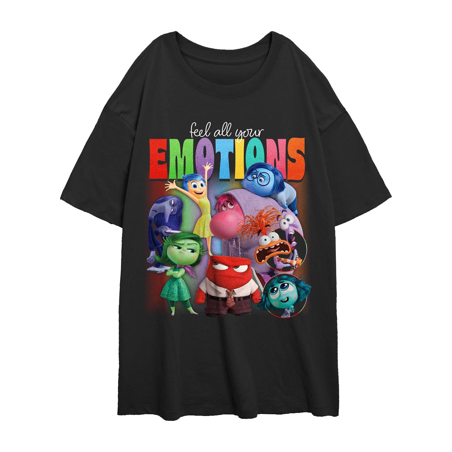 Inside Out 2 Feel Your Emotions Oversized Tee Womens Juniors Crew Neck Short Sleeve Graphic T-Shirt