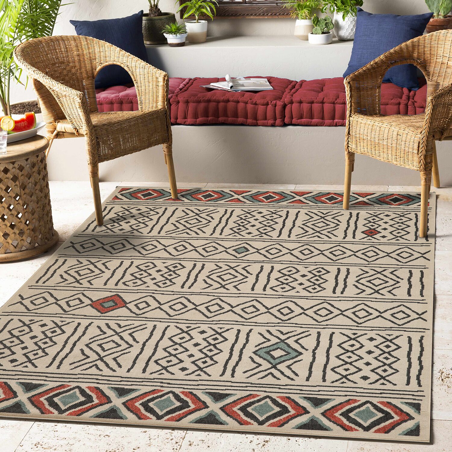 LR Home Tribal Diamond Indoor Outdoor Rectangular Area Rug