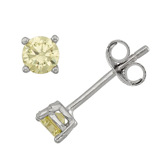 Lab Created Yellow Cubic Zirconia Sterling Silver 4mm Stud Earrings