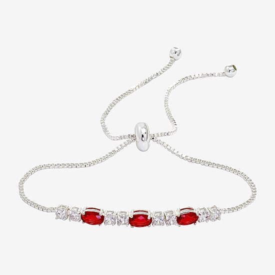 Sparkle Allure Birthstone Womens Red Cubic Zirconia Bolo Bracelet